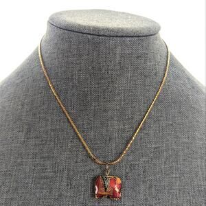 Vintage Temptation 14K Gold Filled Chain Red Cloisonne Elephant Necklace 16"